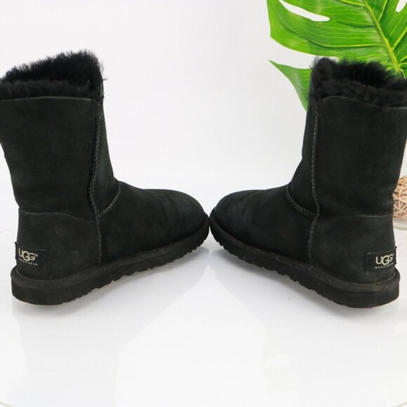 Ugg Womens Azalea Boot Size 6 Black Suede Shearling Sherpa Charms Short Bootie - Picture 8 of 11